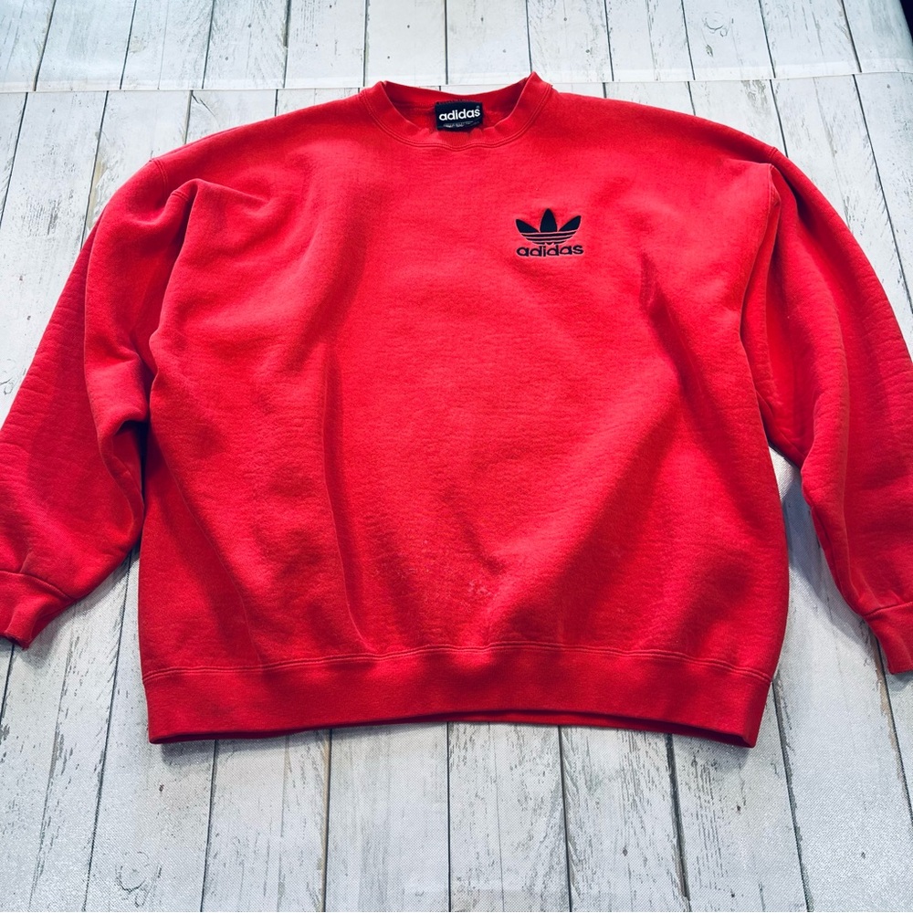 Vintage Adidas Red Crewneck Sweatshirt with Black Trefoil Made in USA